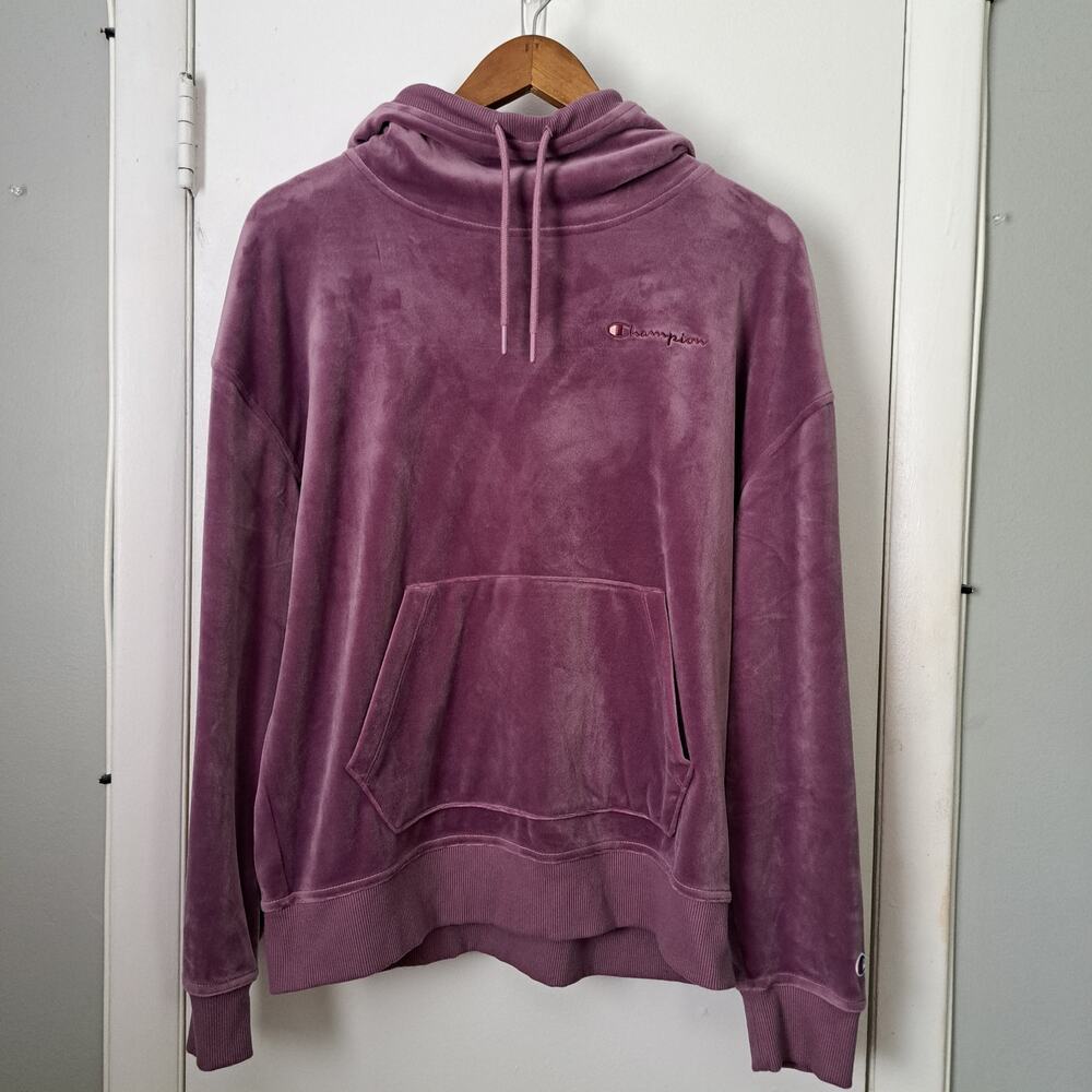 Champion Plush Velour Purple Jersey Lined Scuba Hood Pullover Hoodie Wms Large